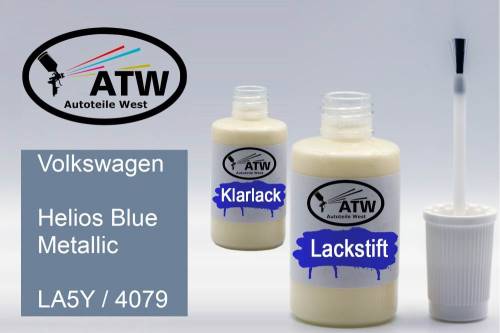 Volkswagen, Helios Blue Metallic, LA5Y / 4079: 20ml Lackstift + 20ml Klarlack - Set, von ATW Autoteile West.